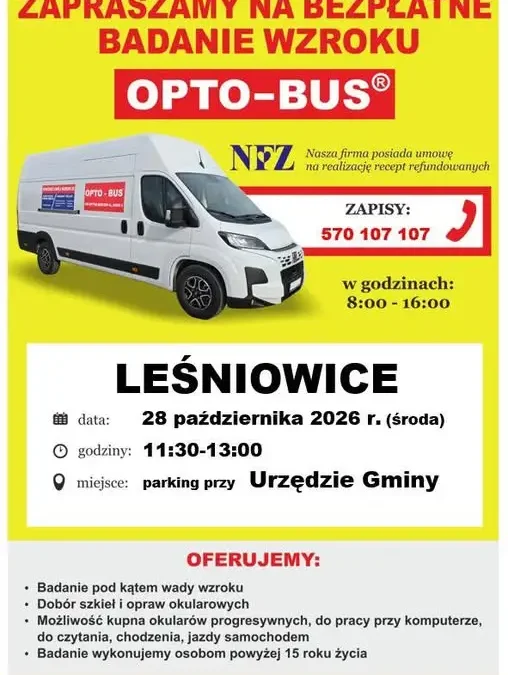 Bezpłatne badanie wzroku w Leśniowicach – Opto-Bus 28 października