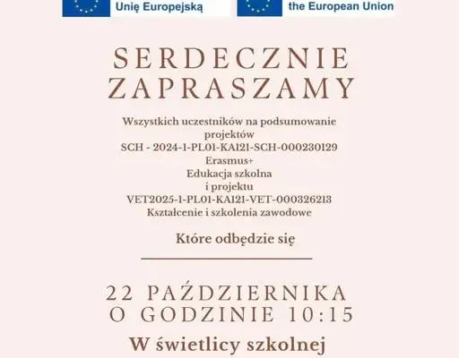 Zaproszenie na podsumowanie projektów Erasmus+ w ZSCKR Wojsławice