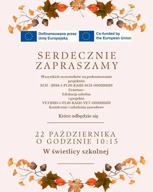 Zaproszenie na podsumowanie projektów Erasmus+ w ZSCKR Wojsławice