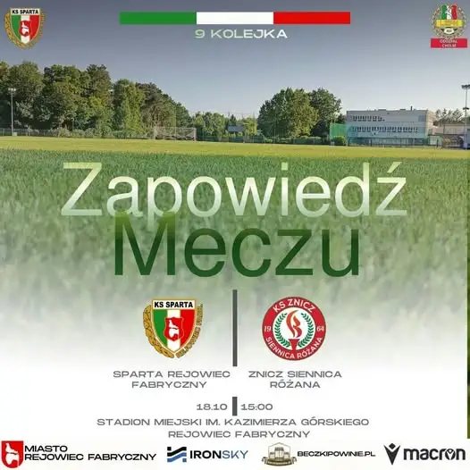 Sparta Rejowiec Fabryczny podejmie Znicz Siennica Różana w dziewiątej kolejce