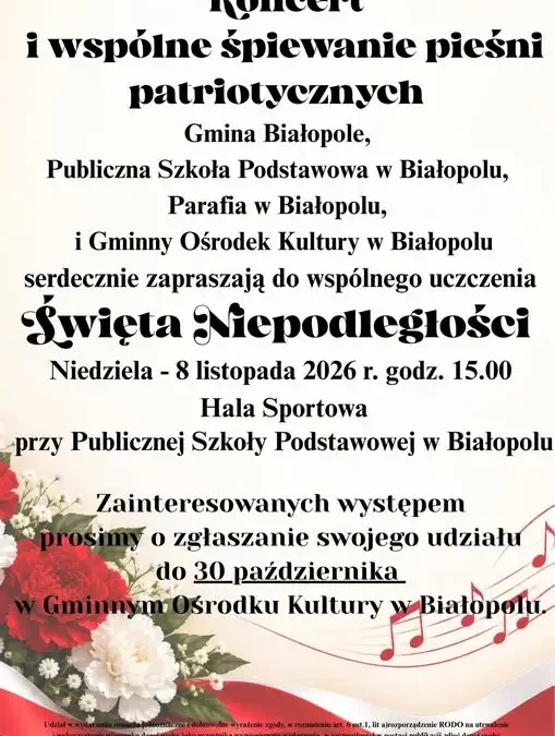 Białopole zaprasza do wspólnego śpiewania pieśni patriotycznych