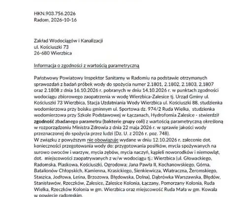 Wierzbica: woda z wodociągu znów zdatna do picia – sanepid odwołał zalecenie przegotowania
