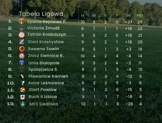 Sparta Rejowiec Fabryczny liderem Chełmskiej Klasy A po 10. kolejce