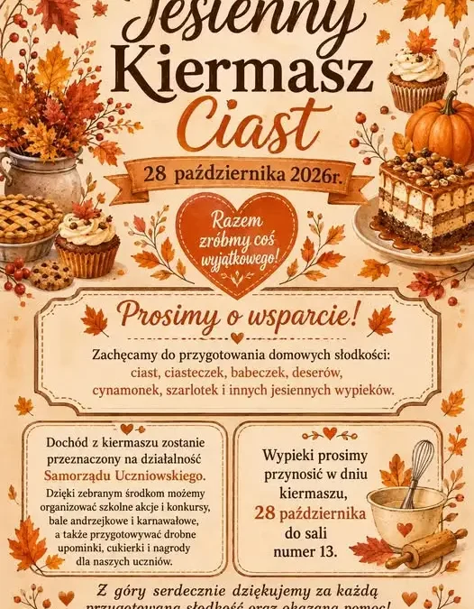 Jesienny kiermasz ciast w szkole – 28 października wspieramy Samorząd Uczniowski